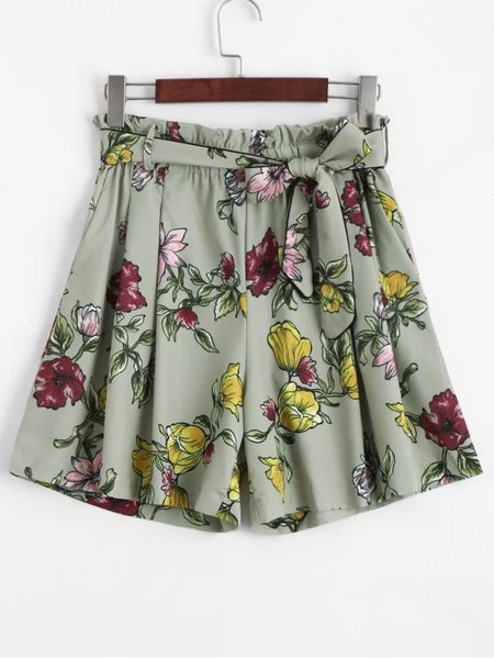 Trendy Smocked Floral High Waisted Shorts