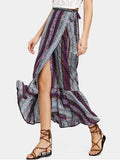 Fashion Ruffled Hem Wrap Tribal Maxi Skirt