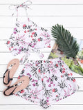 Halter Floral Crop Top with Shorts