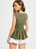Pretty Belted Round Neck Smock Top