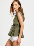 Pretty Belted Round Neck Smock Top