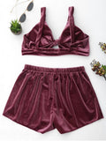 Cut Out Velvet Top and Shorts Set