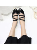 Trendy Elastic Band Faux Leather Flat Shoes