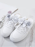 Fashion Tie Up Faux Leather Flowers Flat Shoes