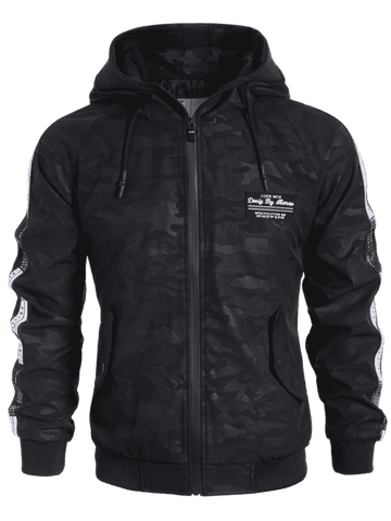 Trendy Side Letter Print Camo Hooded Jacket