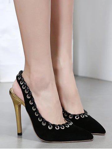 Trendy Slingback Pointed Toe Grommet Stiletto Heel Pumps