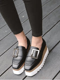Fashion Square Toe Belt Buckle Wedge Shoes