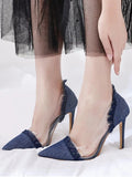 Fashion Stiletto Heel Fringe Denim Pumps