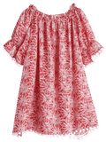 Stunning Poms Printed Off Shoulder Trapeze Dress