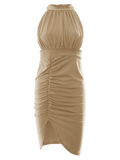 Chic Backless Ruched Slit Bodycon Club Dress
