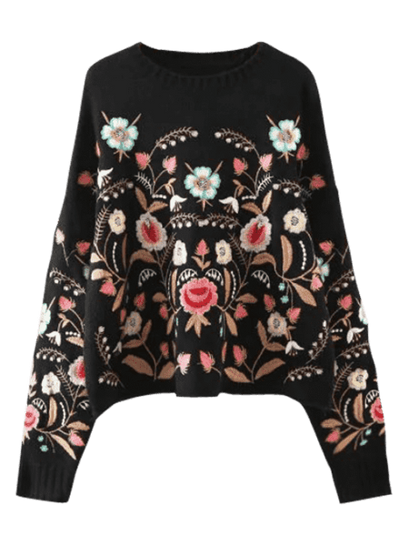 Cute Oversized Floral Embroidered Sweater – Ncocon