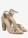Fashion Embroidery Block Heel Two Piece Pumps
