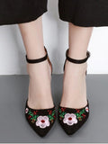 Fashion Embroidery Block Heel Two Piece Pumps