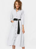 Pretty Bleted Casual Stripes Shirt Dress