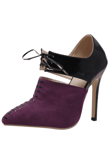 Trendy Tie Up Stiletto Heel Two Tone Pumps