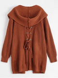 Pretty Back Lace Up Hooded Cardigan with Pockets