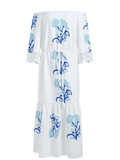 Pretty Convertible Collar Lace Panel Printed Dress