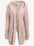 Pretty Back Lace Up Hooded Cardigan with Pockets