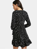 Stunning Star Print Ruffle Hem Plunge Wrap Dress