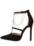 Trendy Metal Chains T-strap Faux Suede Pumps