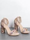Trendy Embroidered Ankle Strap Block Heel Sandals