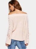 Trendy Lace Up Off Shoulder Sweater