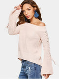 Trendy Lace Up Off Shoulder Sweater
