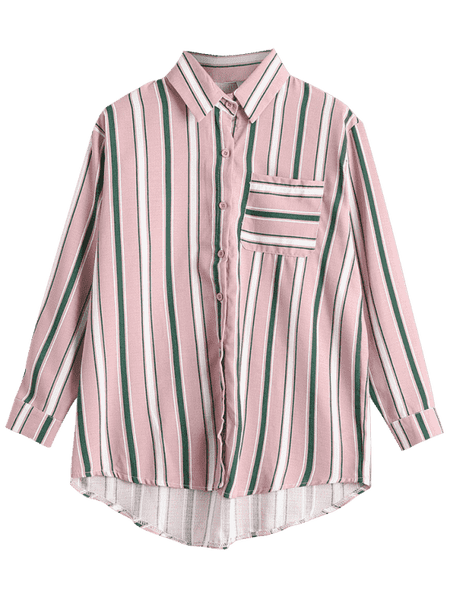 Pretty Button Up Pocket Striped Longline Shirt