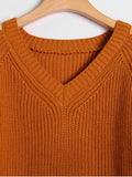 Trendy Side Slit Lace Up V Neck Sweater