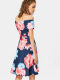 Fun Floral Print Off The Shoulder Flare Dress