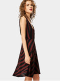 Cute Plunging Neck Slit Striped Dress