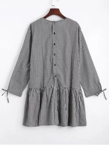 Stunning Checked Flounces Casual Shift Dress