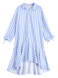 Cute Ruffles Stripes Midi Asymmetrical Dress