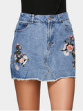 Cute Floral Embroidered Denim A Line Skirt