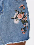 Cute Floral Embroidered Denim A Line Skirt