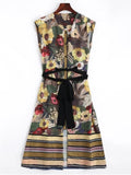 Trendy Belted Button Up Floral Midi DressV