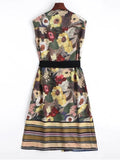 Trendy Button Belted Up Floral Midi Dress