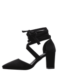 Fashion Pointed Toe Tie Up Block Pumps
