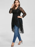 Stunning Lace High Low Long Sleeve Plus Size Blouse