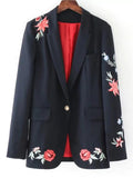 Cute Buttoned Rose Embroidered Blazer