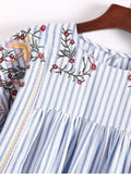 Gorgeous Floral Embroidered Tassels Stripes Blouse