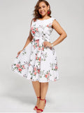 Stunning Floral Sleeveless Plus Size Tea Length Dress