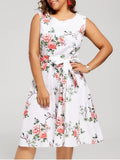 Stunning Floral Sleeveless Plus Size Tea Length Dress