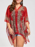 Fun Printed Beaded Plus Size Chiffon Poncho Top