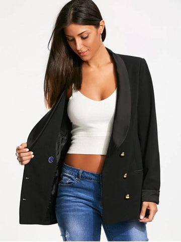 Gorgeous Back Slit Lapel Blazer with Double Breasted