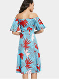 Pretty Off The Shoulder Floral Print Flared Dress