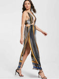 Gorgeous Printed Plunging Neck High Slit Maxi Club Dress