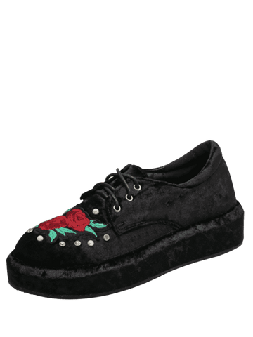 Trendy Faux Pearls Embroidery Velvet Platform Shoes