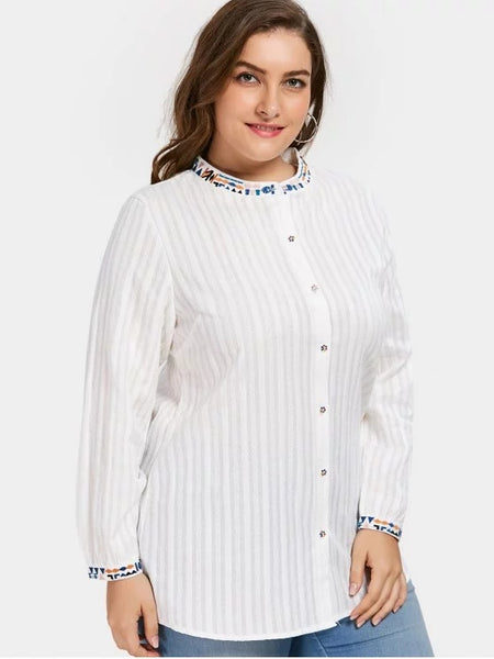 Cute Button Up Embroidered Plus Size Shirt