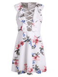 Gorgeous Floral Print Criss Cross Ruffled Plunge Dress